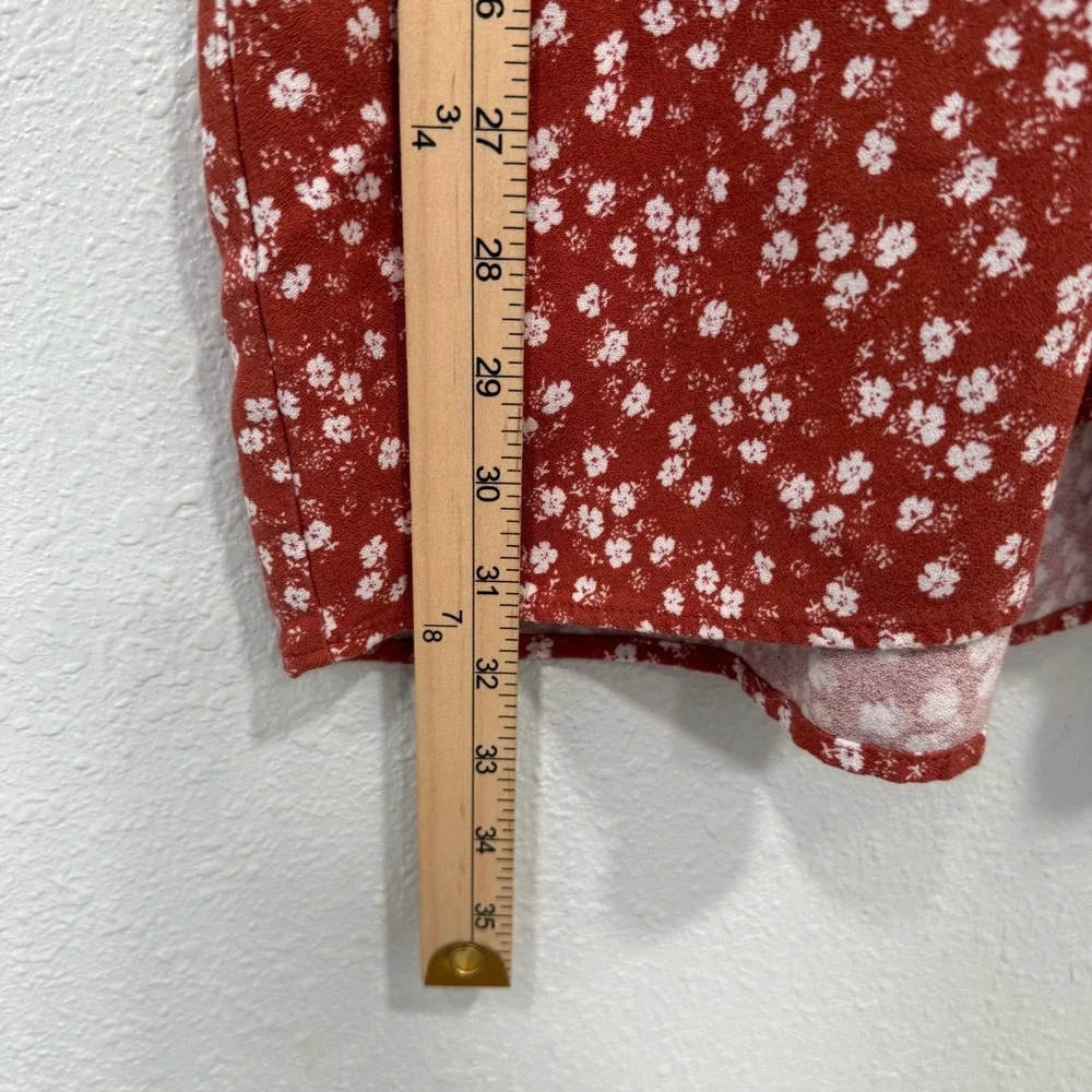 Abercrombie Fitch Red Floral Button Mini Dress Short Sleeve Smocked Waist Size M - Picture 7 of 8